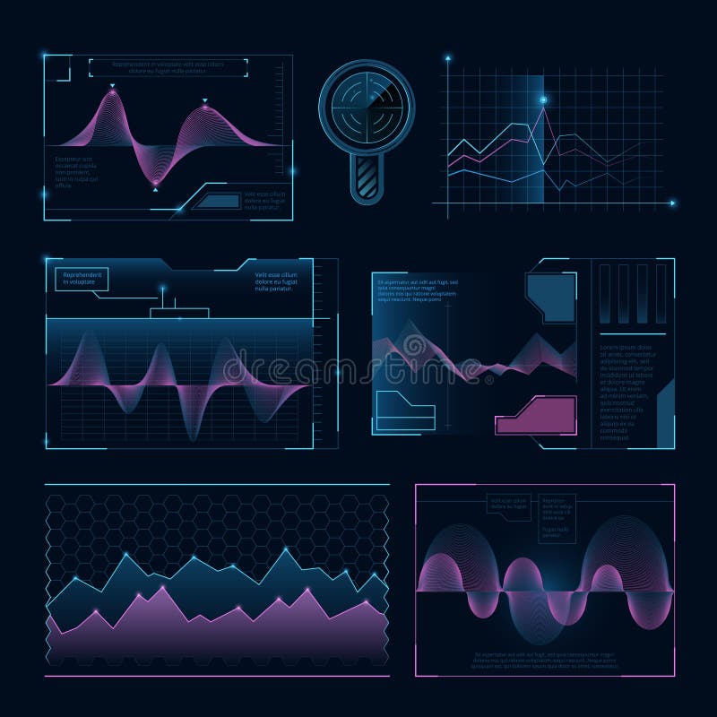Digital music waves. Futuristic hud elements for user interface stock illustration