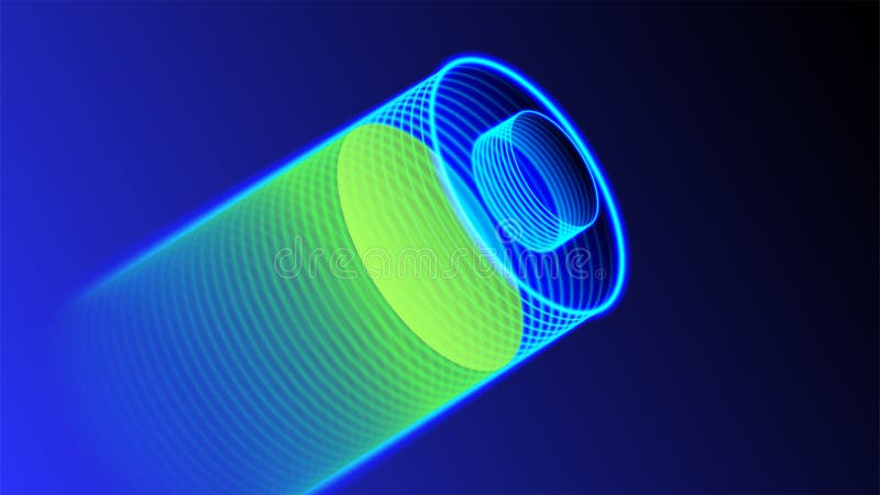 Digital neon lithium ion battery. Fast charging and battery health. Power source and energy technology background. royalty free illustration