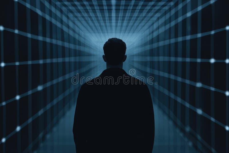 Digital Network with Glowing Nodes and Connections stock illustration
