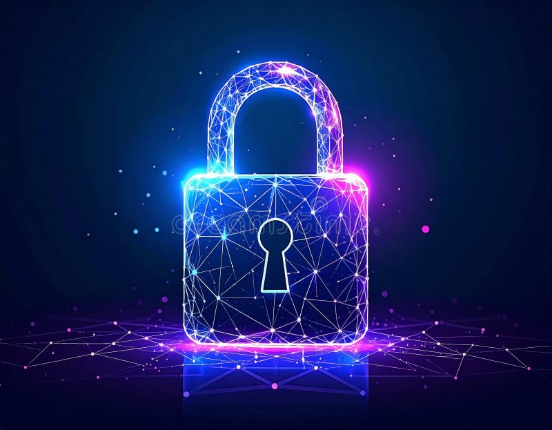 Digital Network Security Padlock with Glowing Futuristic ...