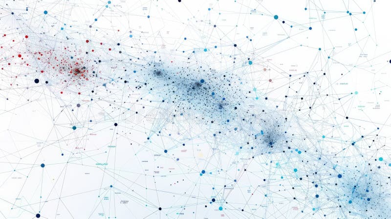 Digital network visualization shows networking tech and data analysis with colorful data points. AIG53M stock photo