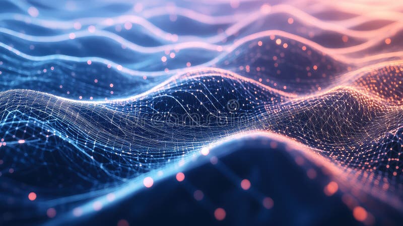 Digital network waves creating an abstract data structure, illustrating concepts of technology, connectivity, big data, and communication through dynamic intertwined lines and glowing particles. Blockchain network analysis stock images, royalty-free photos and pictures
