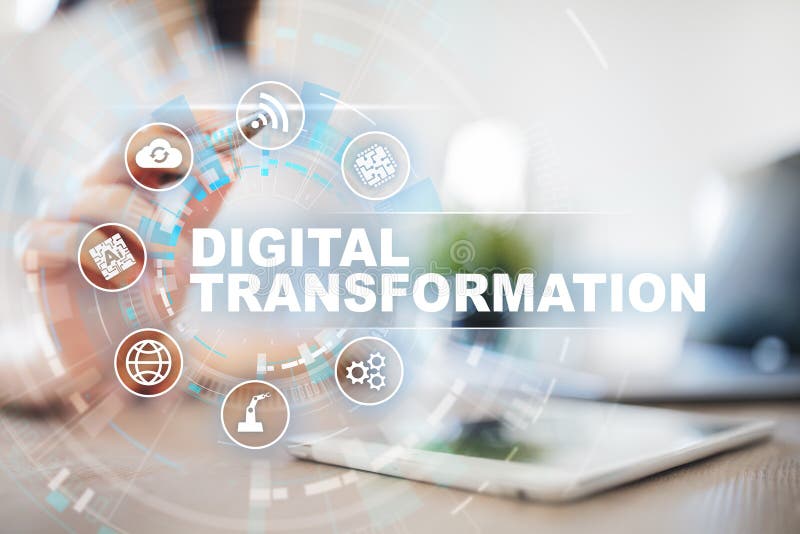 Digital omformning, begrepp av digitization av aff? rsprocessar och modern teknologi royaltyfri bild