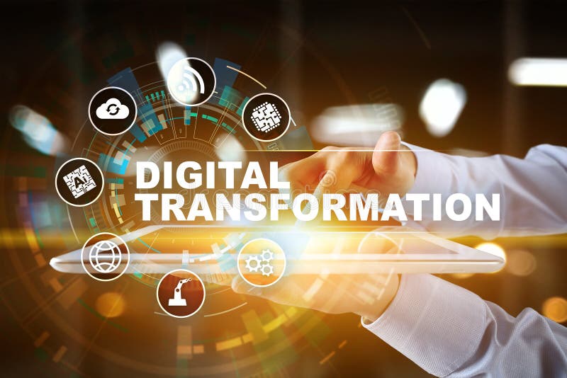 Digital omformning, begrepp av digitization av affärsprocessar och modern teknologi royaltyfri fotografi