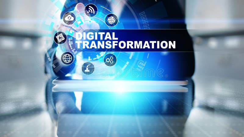 Digital omformning, söndring, innovation Affär och modernt teknologibegrepp arkivbild