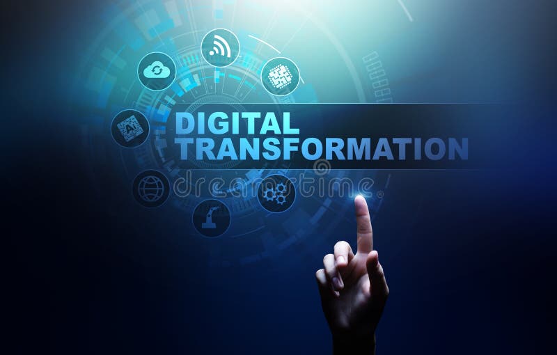 Digital omformning, söndring, innovation Affär och modernt teknologibegrepp arkivfoto