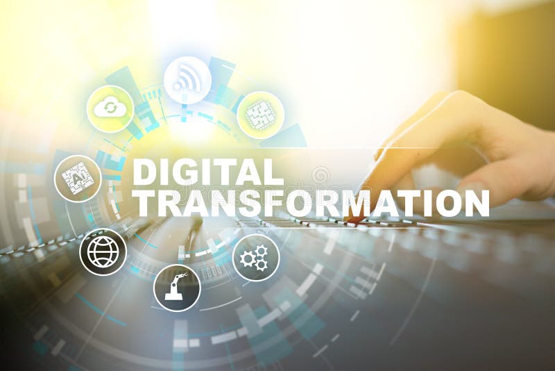 Digital omvandling, digitalisering av affärsprocesser och modern teknik arkivfoton
