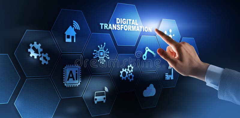 Digital omvandling och digitaliseringsteknik på abstrakt bakgrund. arkivbilder