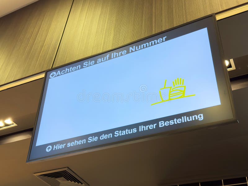 Digital order display screen in fast food restaurant in austria stock images