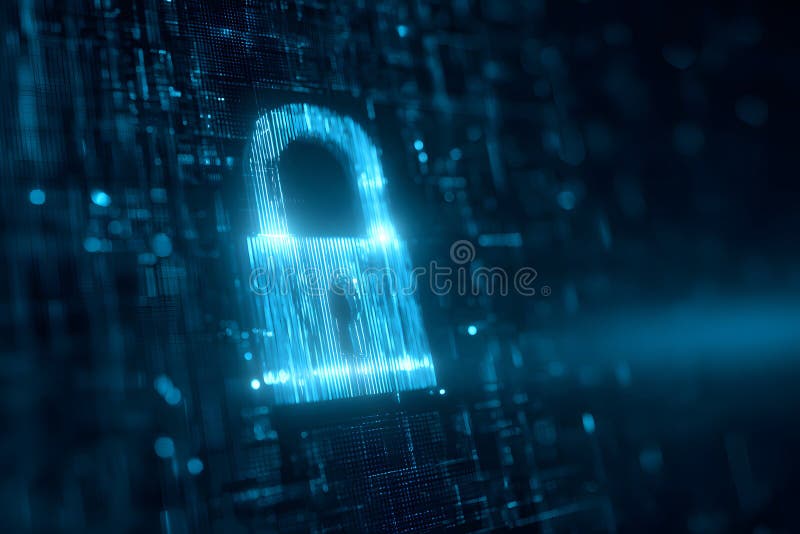 Digital padlock shines in data streams displaying cybersecurity and encryption concepts royalty free illustration
