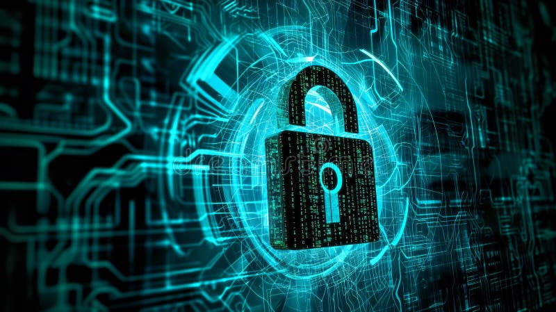 Digital padlock with cyber network lines vector illustration