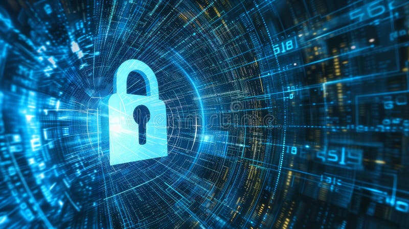 Digital padlock symbolizing cybersecurity vector illustration