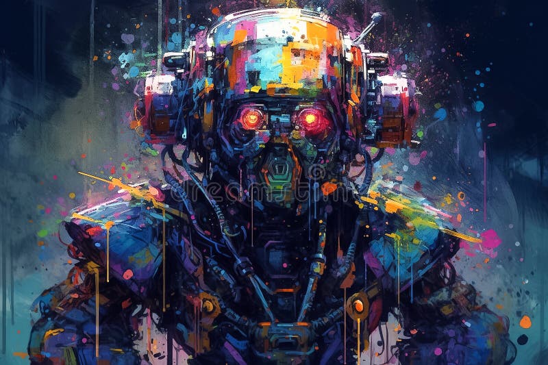 Digital Painting of Alien Robot. Portrait of Cyborg. Futuristic Artwork ...