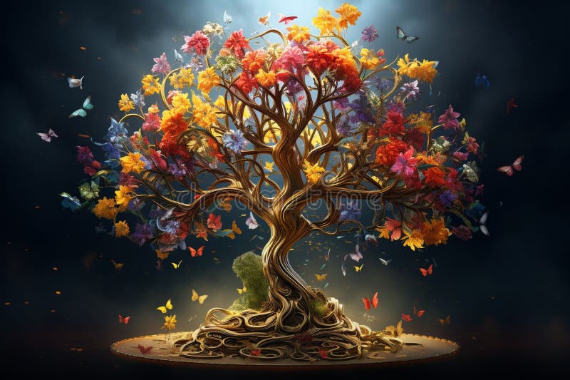 Digital painting featuring a symbolic tree of vector illustration