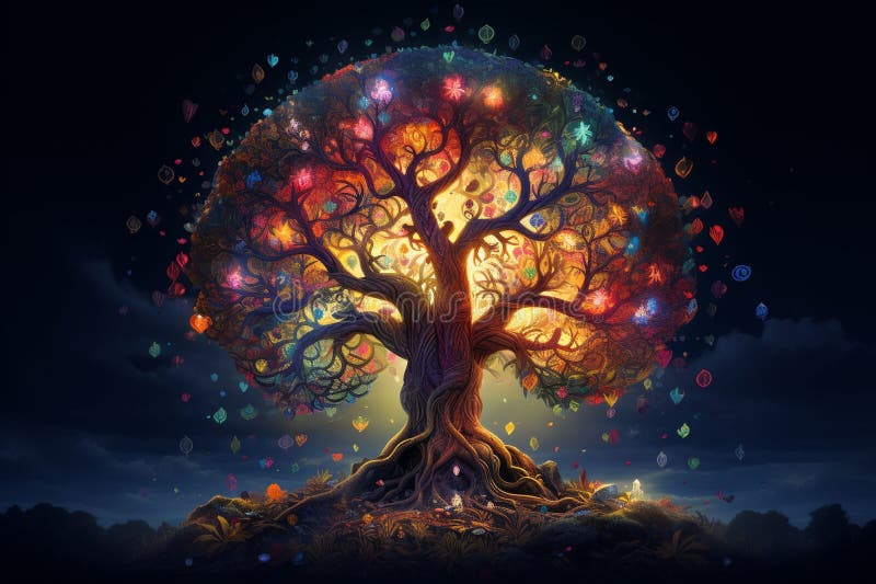 Digital painting featuring a symbolic tree of vector illustration