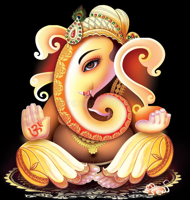 Digital Painting of Lord Ganesha in Black Background Stock Illustration -  Illustration of mythology, ganesha: 224945495