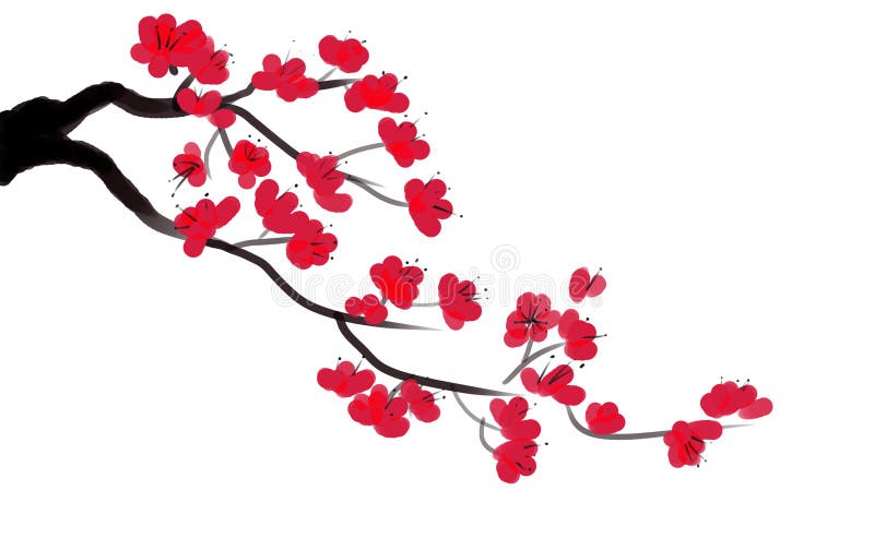 Digital Painting of Plum Blossoms on White Background Stock Illustration -  Illustration of wallpaper, element: 156477356
