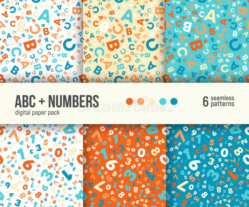 Digital paper pack, 6 abstract patterns, ABC and math backgrounds for kids education