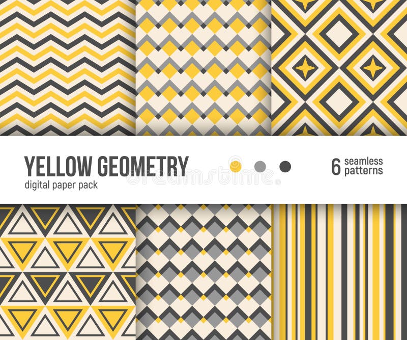 Digital paper pack, 6 abstract patterns, Simple yellow geometric patterns.