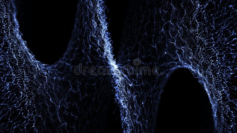 Digital particles floating waveform in the abyss abstract cyber technology. Twisted particles backdrop with depth of stock illustration Digital particles floating waveform in the abyss abstract cyber technology. Twisted particles backdrop with depth of stock illustration