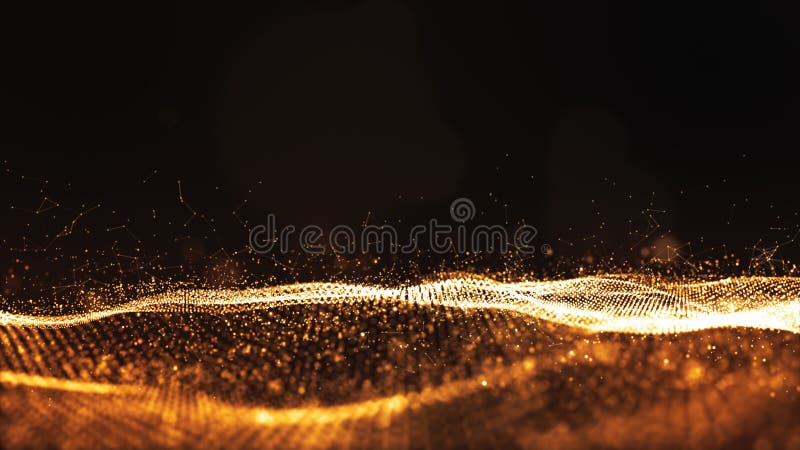 Digital particles gold color wave flow abstract background vector illustration