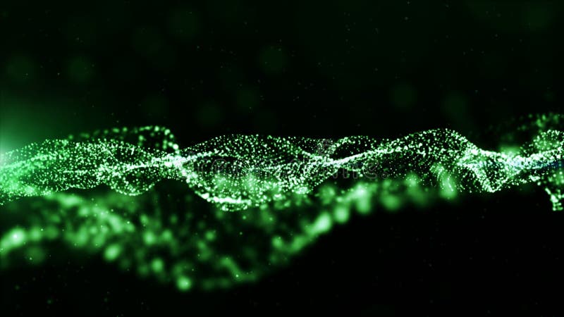 Digital particles green color wave flow abstract background stock illustration