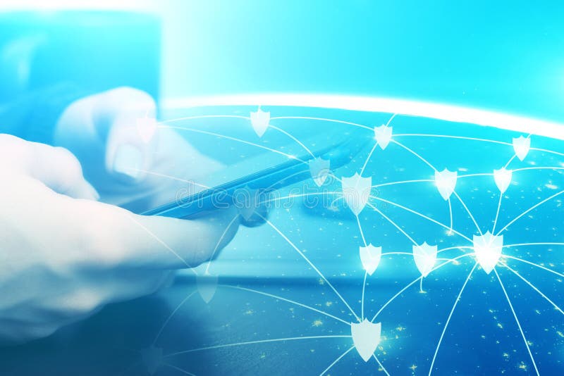 Digital payment protection, mobile information data security and business safety on internet network, cryptocurrency security stock image