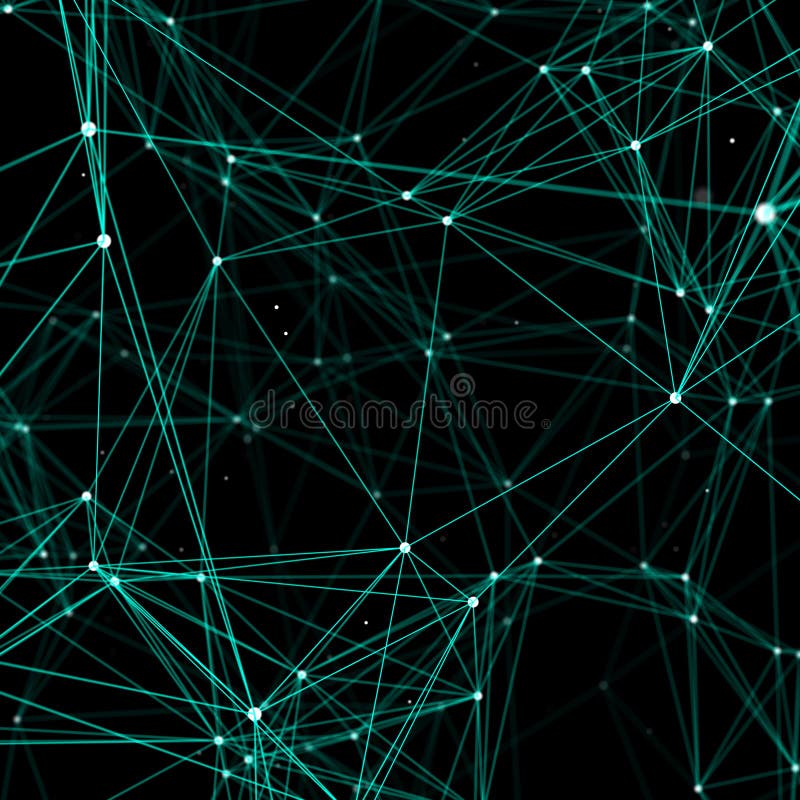 Digital plexus of glowing lines and dots. Abstract background. 3D rendering. Square illustration. Network or connection royalty free illustration