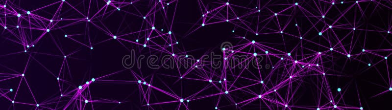 Digital plexus of glowing lines and dots. Abstract background. etwork. Widescreen illustration. 3D rendering stock illustration