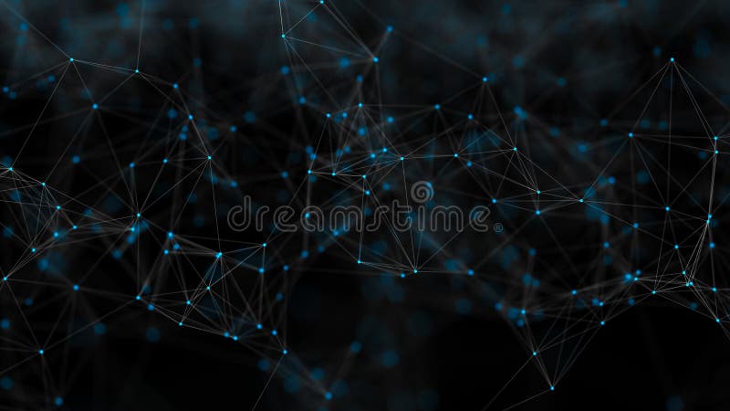 Digital plexus of glowing lines and dots. Dust particles. Abstract background. 3D rendering. Network royalty free illustration
