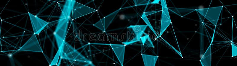 Digital plexus of glowing lines, dots and triangles. Abstract background. Connection of particles. 3D rendering stock illustration