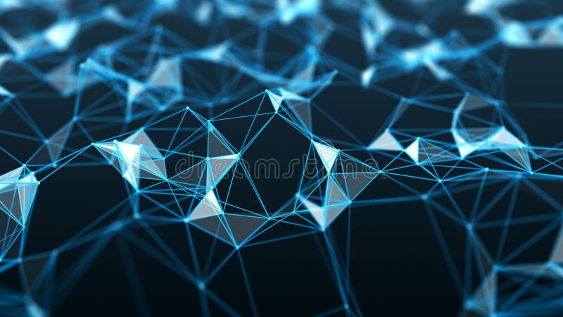 Digital plexus of glowing lines, dots and triangles. Abstract background. Connection of particles. 3D rendering royalty free illustration