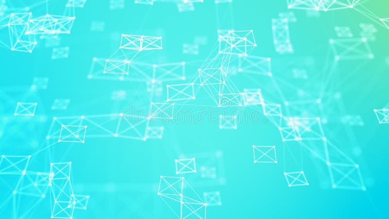 Digital plexus of glowing lines and dots. White squares. Abstract background. Network. 3D rendering royalty free illustration
