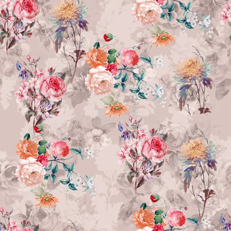 Digital print flower pattern design. Digital print flower print designs allover  print digital floral print stock illustration