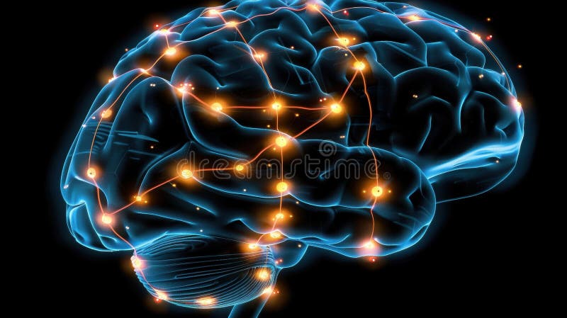 AI Chip Integration in Holographic Brain with Neural Connectivity Visualization royalty free stock photography
