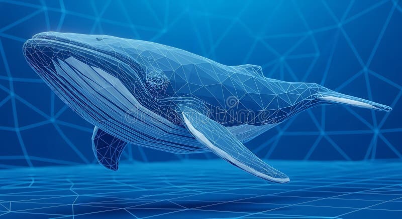 Digital rendering of a blue whale (Balaenoptera musculus) using wireframe vector illustration