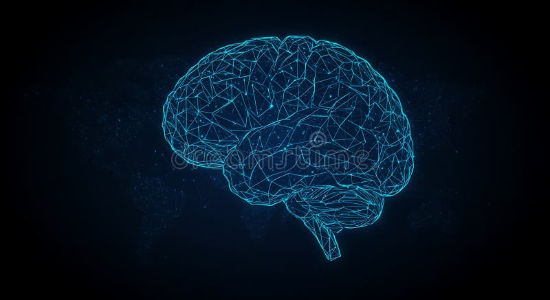 A digital rendering of a brain, created with interconnected blue lines forming vector illustration