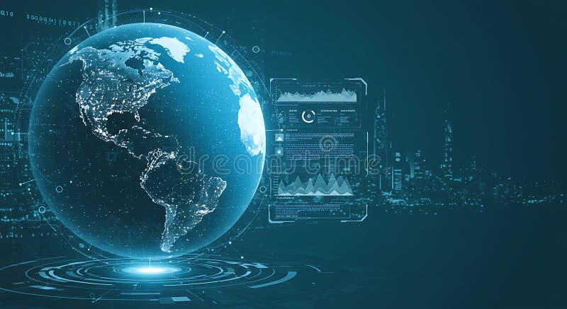 A digital rendering of Earth focuses on the Western Hemisphere, featuring vector illustration