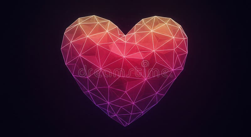 A digital rendering of a geometric heart constructed from triangular facets. The vector illustration