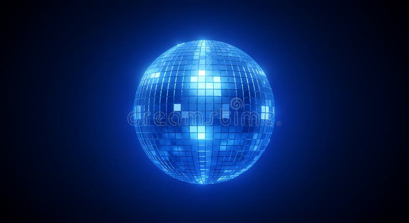 A digital rendering of a glowing blue disco ball, composed of reflective square tiles vector illustration