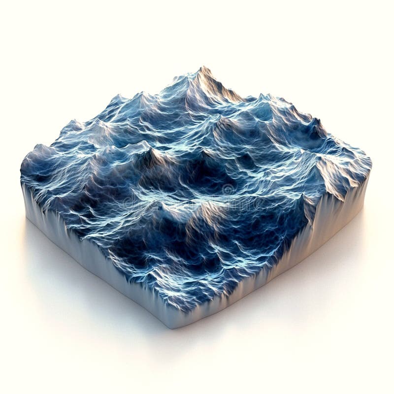 Ocean surface water cube digital rendering design concept isolated on white background vector illustration.