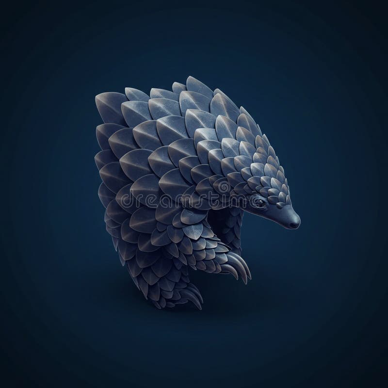 A digital rendering of a pangolin, featuring a detailed, textured layer of overlapping royalty free illustration