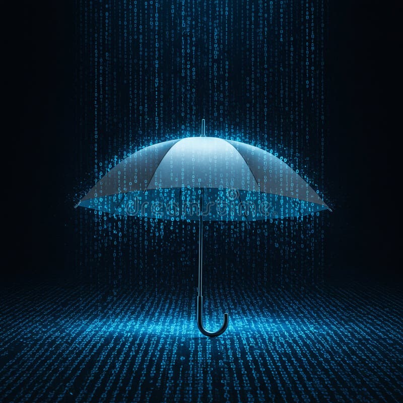 A digital rendering showcasing a translucent umbrella with a metallic frame royalty free illustration