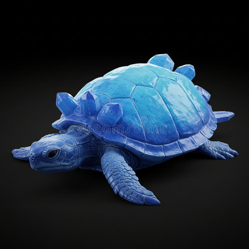 A digital rendering of a turtle with a crystalline blue shell. The turtle features sharp royalty free illustration