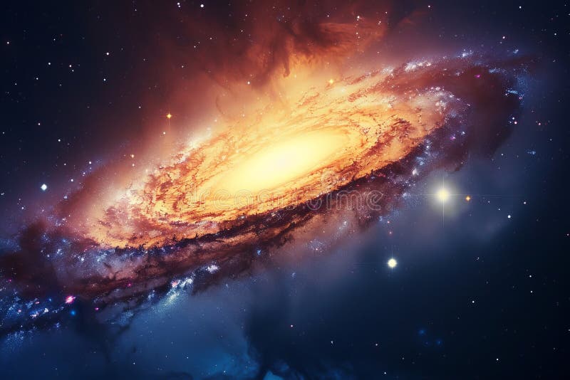 A digital representation of a black hole with a glowing accretion disk and dynamic particle jets in deep space stock photo