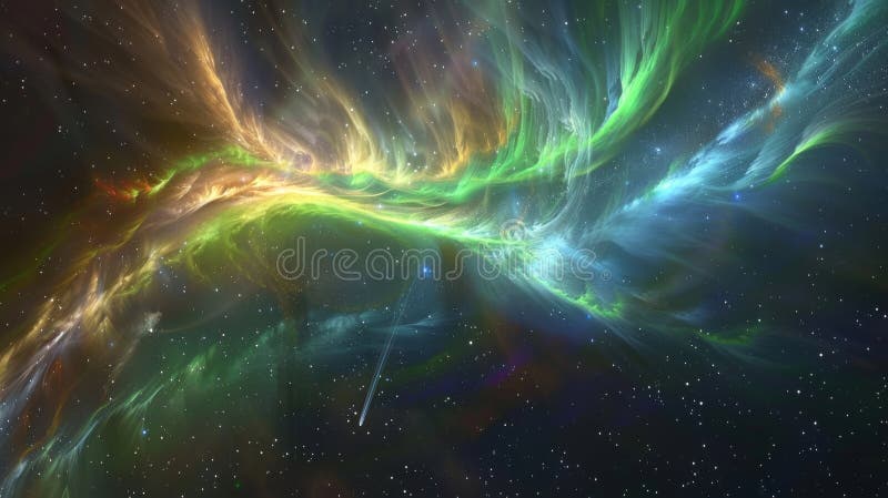 A digital representation of a black hole with a glowing accretion disk and dynamic particle jets in deep space stock photography