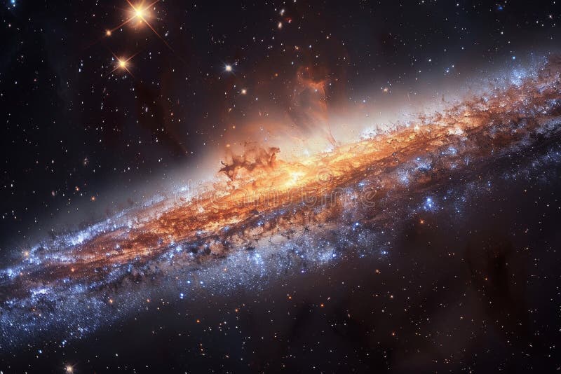 A digital representation of a black hole with a glowing accretion disk and dynamic particle jets in deep space royalty free stock image