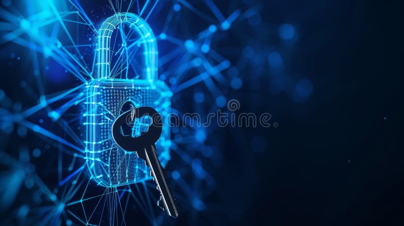Digital padlock with keys in virtual space royalty free stock images