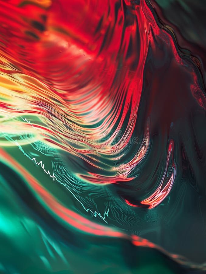 Digital ripple effect depicting fluctuations in a stock market graph with vibrant colors and smooth wave patterns stock photo