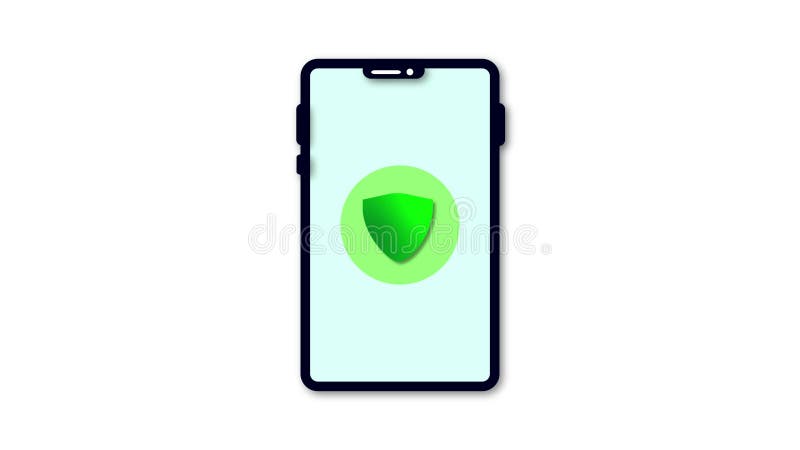Digital safety motion graphic with green shield for smartphone app and cybersecurity tutorials. Mobile app animation with green vector illustration